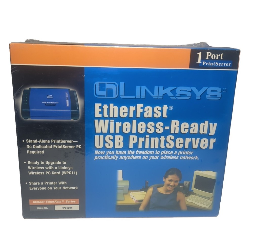 Linksys EtherFast Wireless Ready USB 1 Port PrintServer PPS1UW Sealed