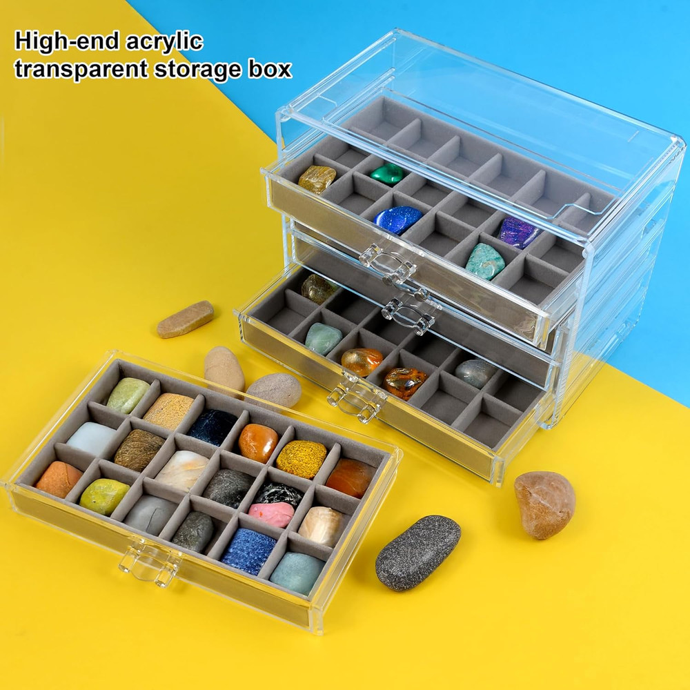 Rock Display Case 5 Layer Rock Collection Box for Kids Crystal Display Shelf