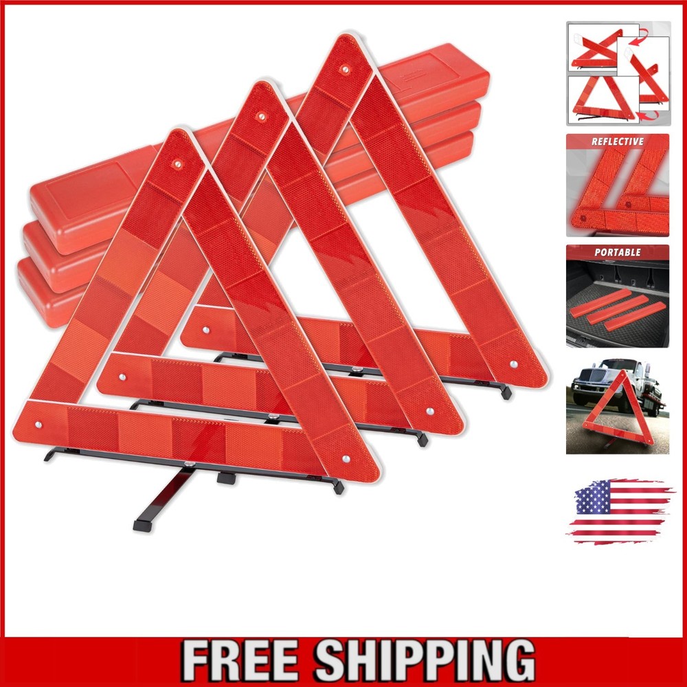 Stay Safe with 3-Pack Reflective Emergency Road Signs – Easy Setup & Storage