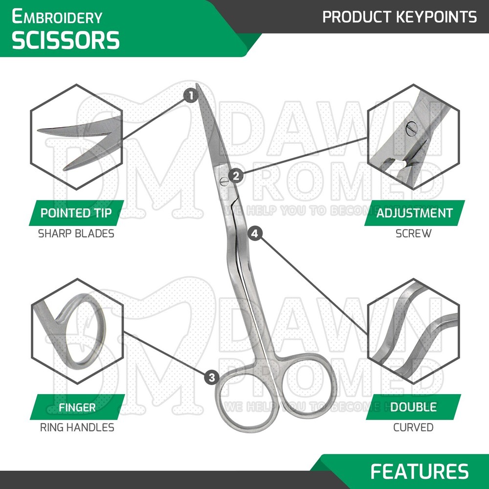 Machine Embroidery Double Curved Scissors 6" Pro Bent Handle German Grade