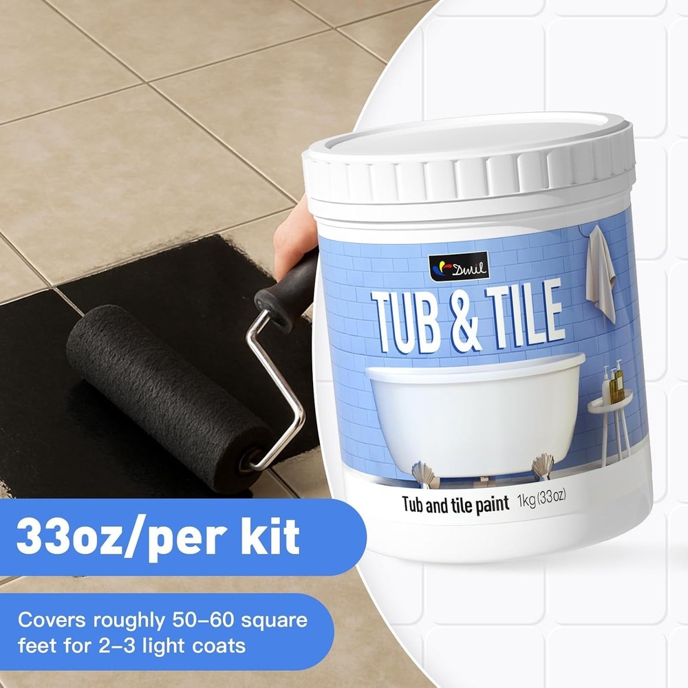 DIY 33oz Water-Based Bathtub & Tile Refinishing Kit - Easy Application, Low Odor
