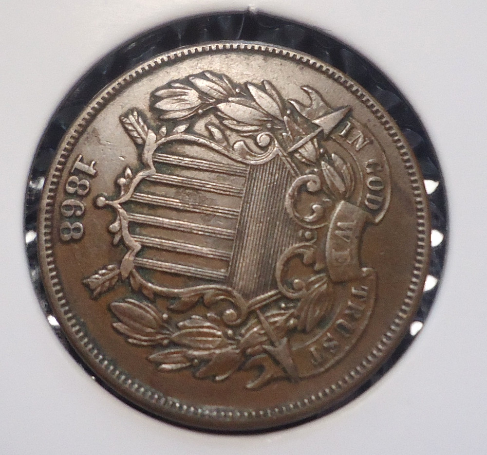 Pristine Extremely Fine/AU brown 1868 two 2C cent shield type coin FREE shipping