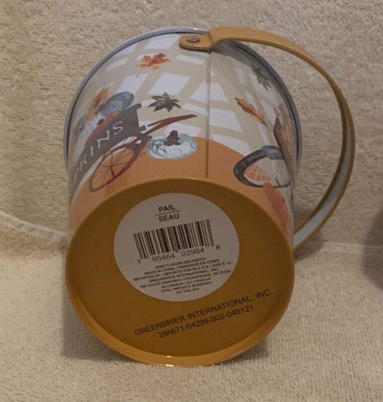 2 Pc Greenbrier HAPPY FALL Tin Candy Pail 5x5 - EUC