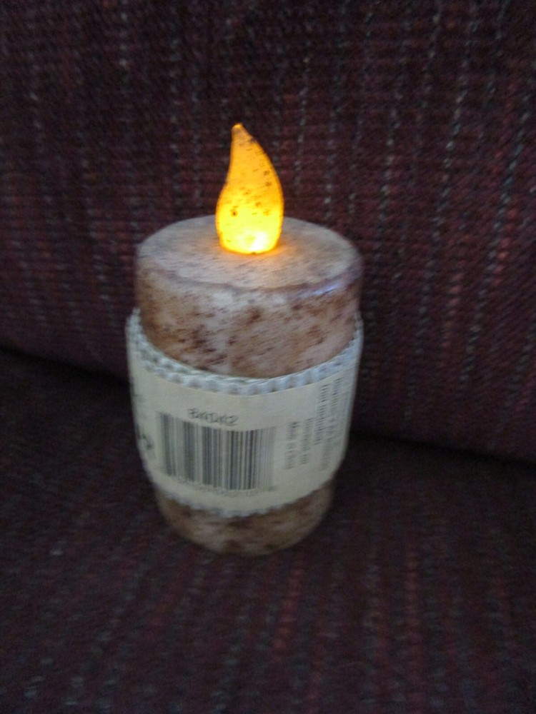 Burnt Ivory Flame Timer Pillar candle 2"x 3" Rustic Primitive Battery Operated
