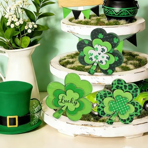 St. Patrick's Day Decorations, 3Pcs Wooden Saint Patrick Day Table Shamrock
