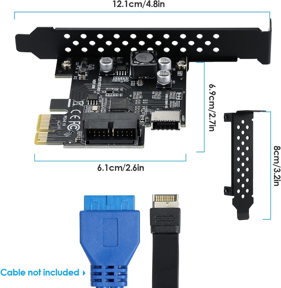 PCI-E 1X to USB 3.2 GEN1 5Gbps 20Pin Front Panel Header (To Type-C Front Panel H