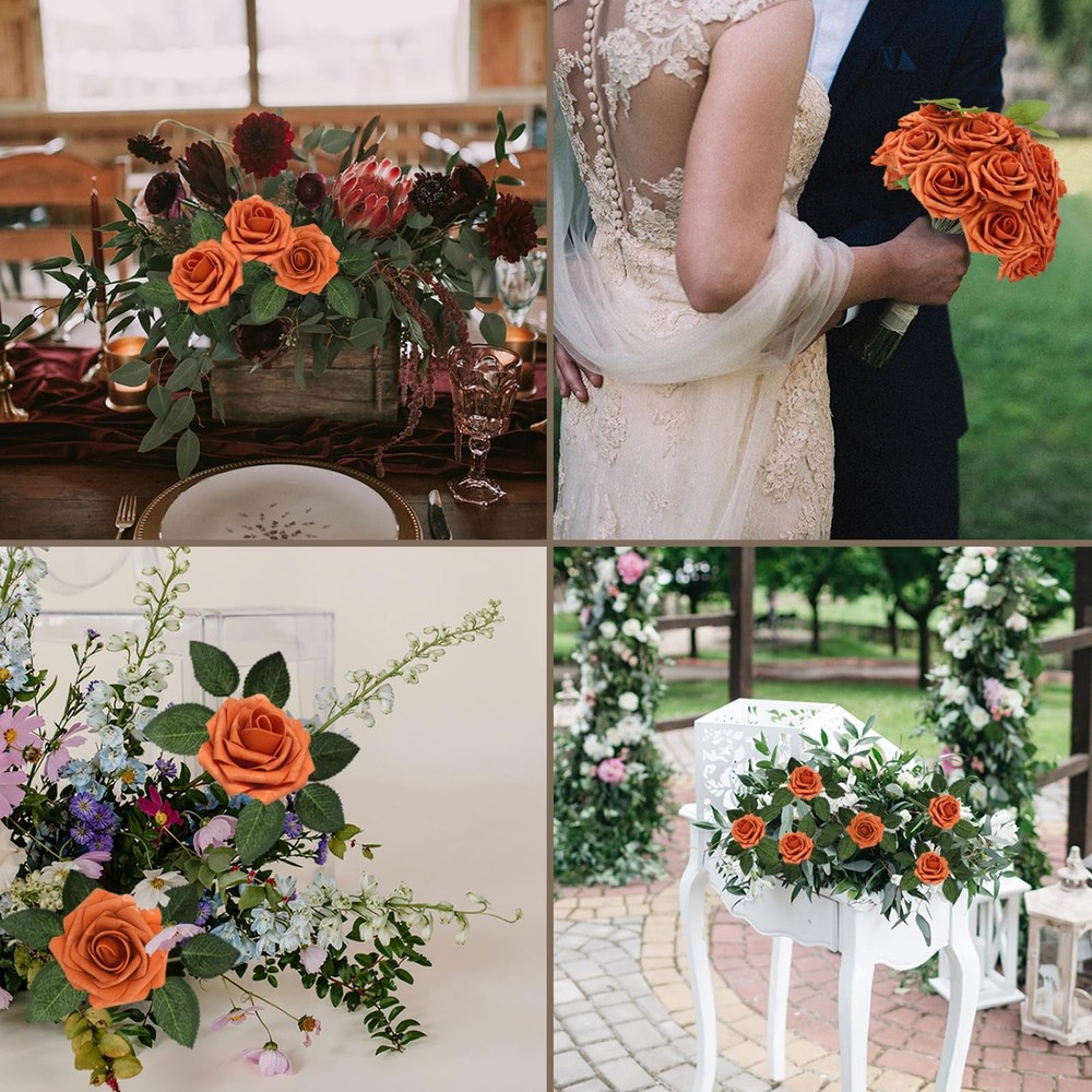 100PCS Burnt Orange Artificial Flowers Real Looking Foam 100,