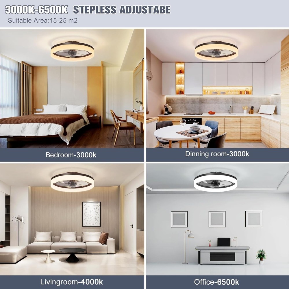 NEW Low Profile Ceiling Fan Light Remote Flush Mount Bladeless LED Black