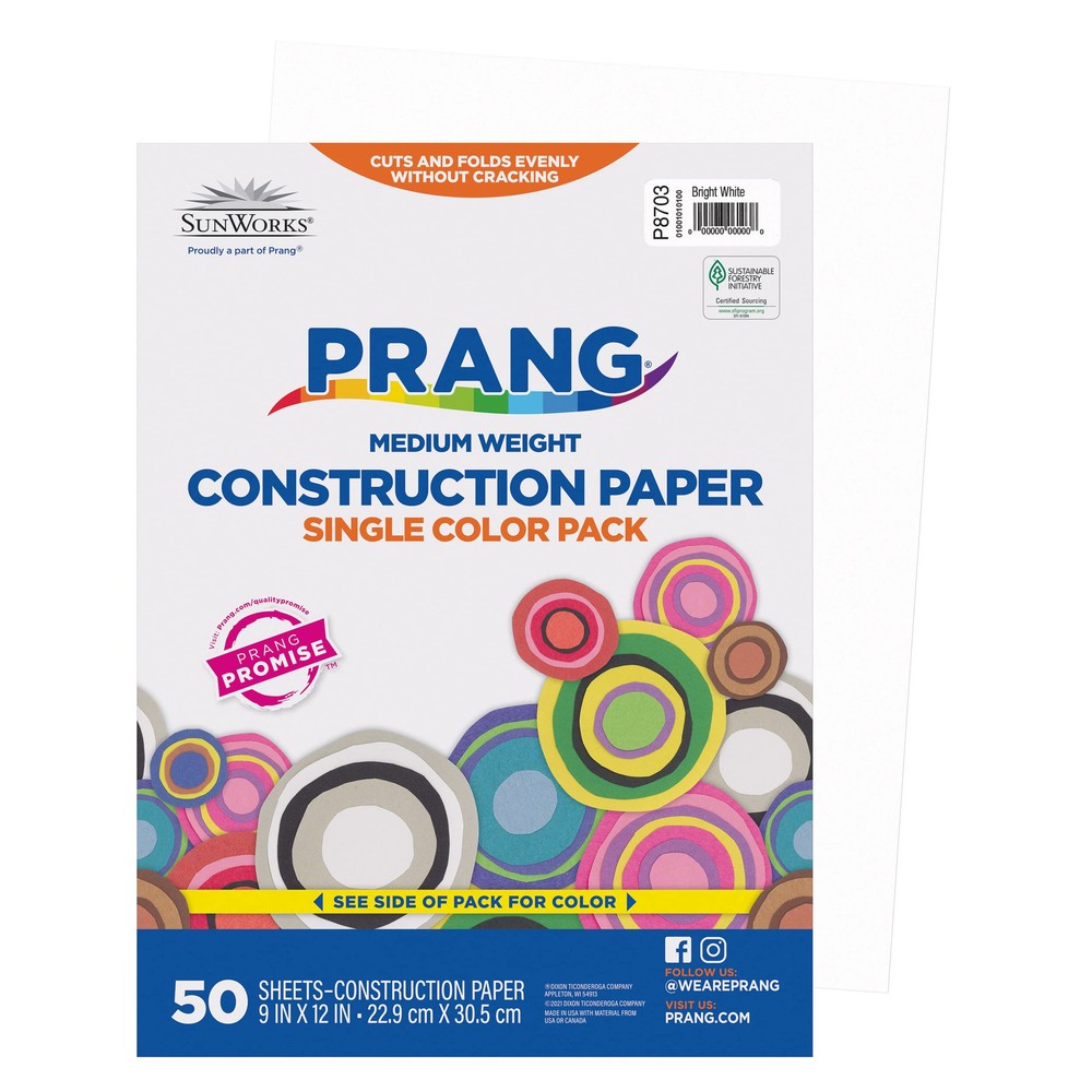 50 Count Bright White Heavyweight Construction Paper All Purpose Smooth Texture