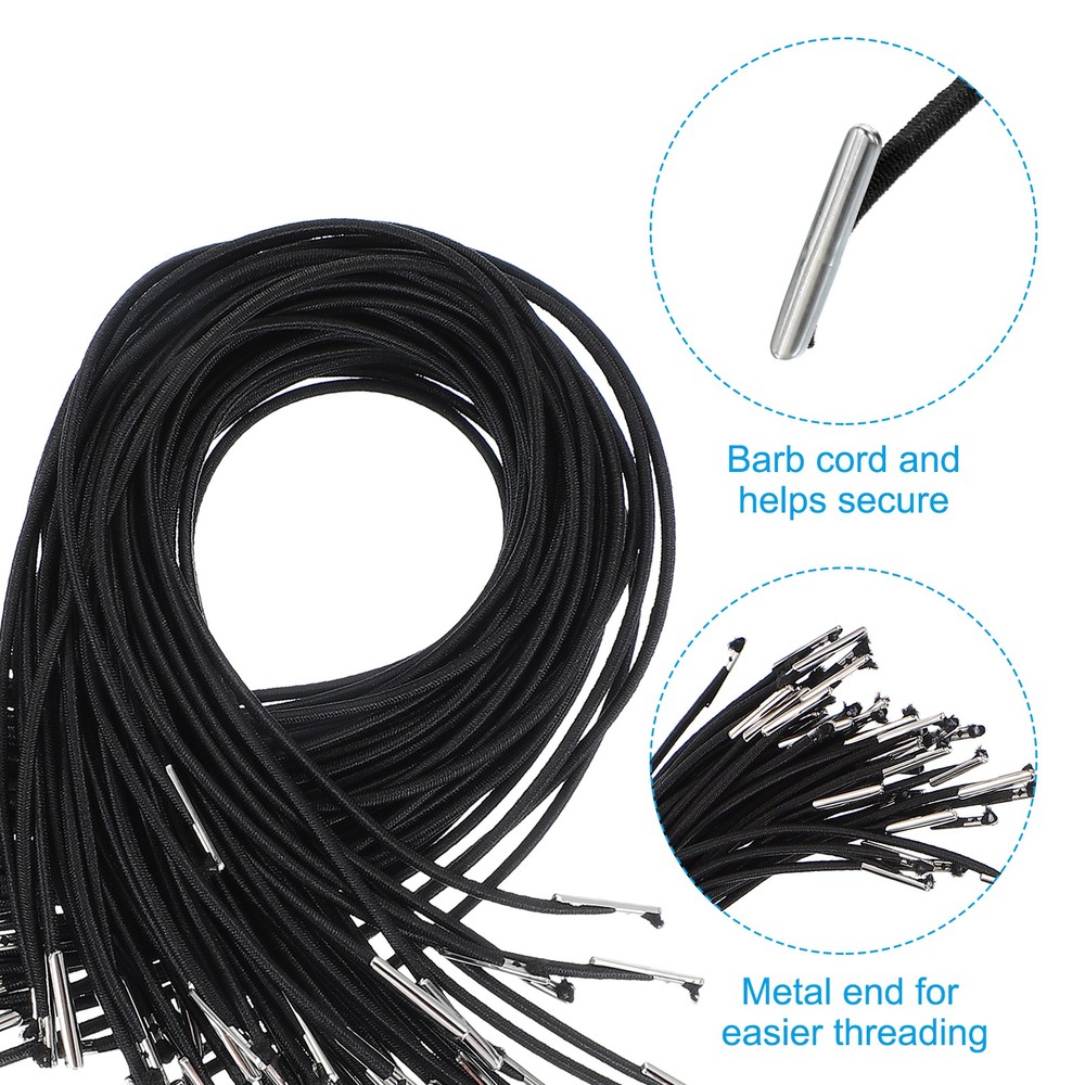 100 Pcs 13 Inch Elastic Barbed Cord 2 mm Loop Stretch Round String Black