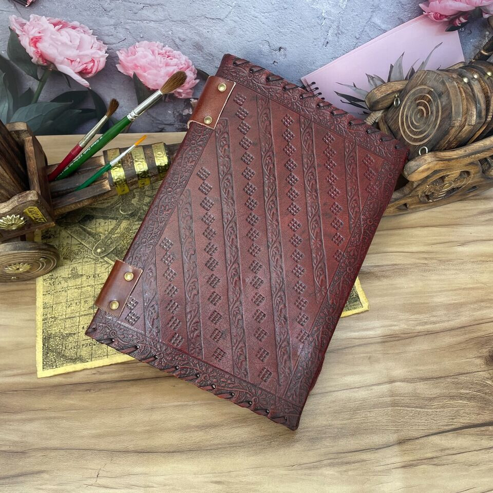 13" Brown seven stone Leather Journal | leather grimoire book | Leather Notebook