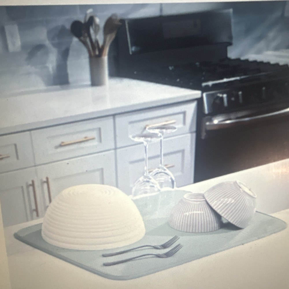 Green Microfiber Dish Drying Mat Solid Modern Machine Washable Kitchen Essential