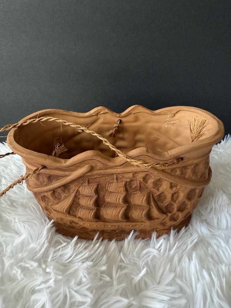 Handmade Terracotta Planter Featuring A Beautiful Sail Boat