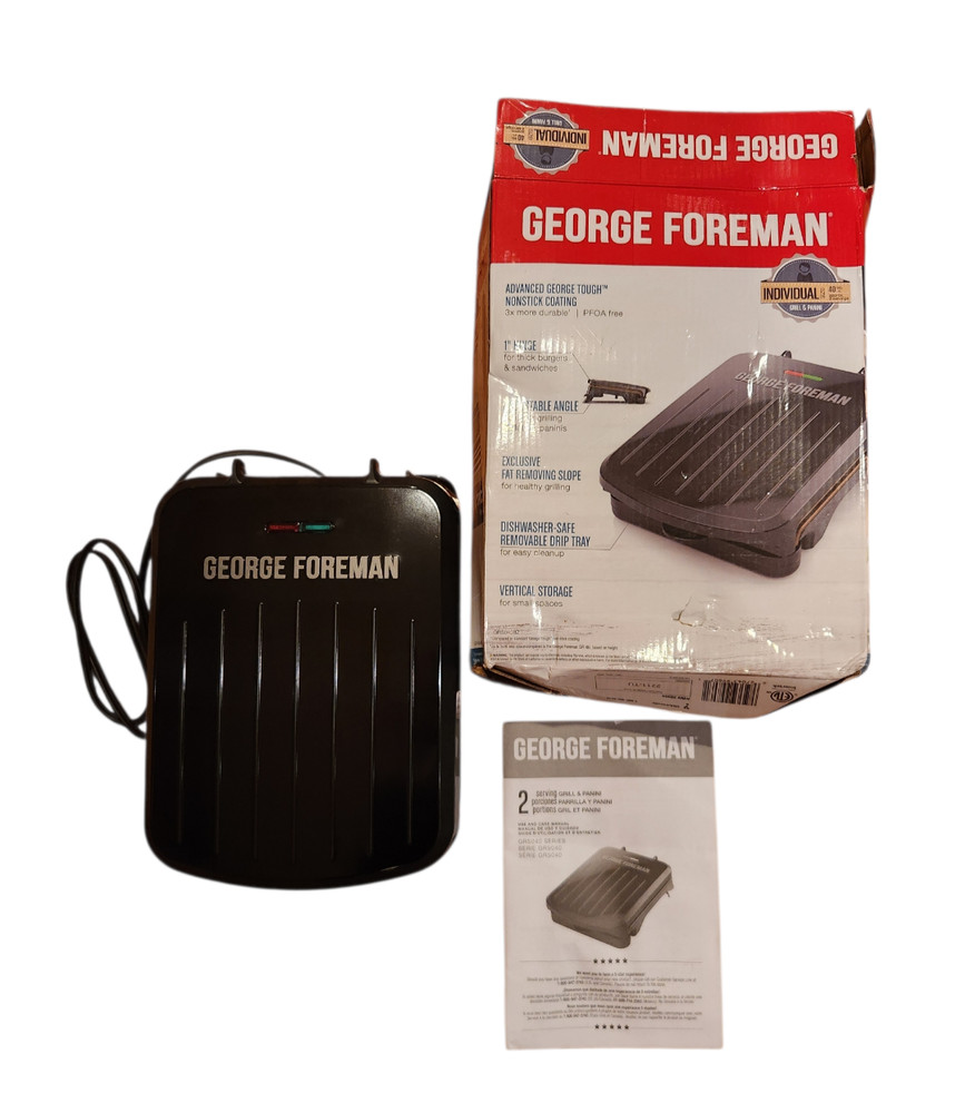 George Foreman 2-Serving Grill Non-Stick Compact Panini  Press w/Drip Tray
