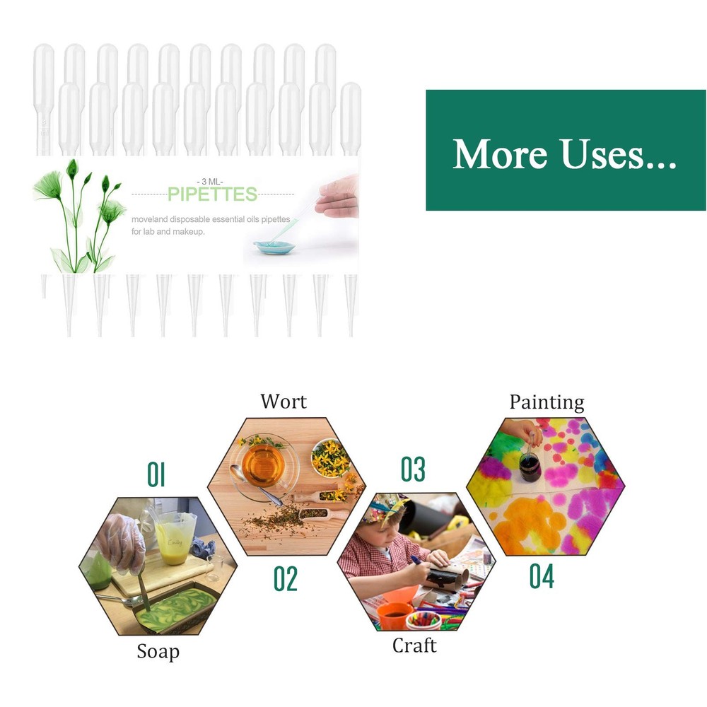 25PCS 3ML Plastic Dropper Pipettes, Disposable Eye Dropping Pipettes for Esse...