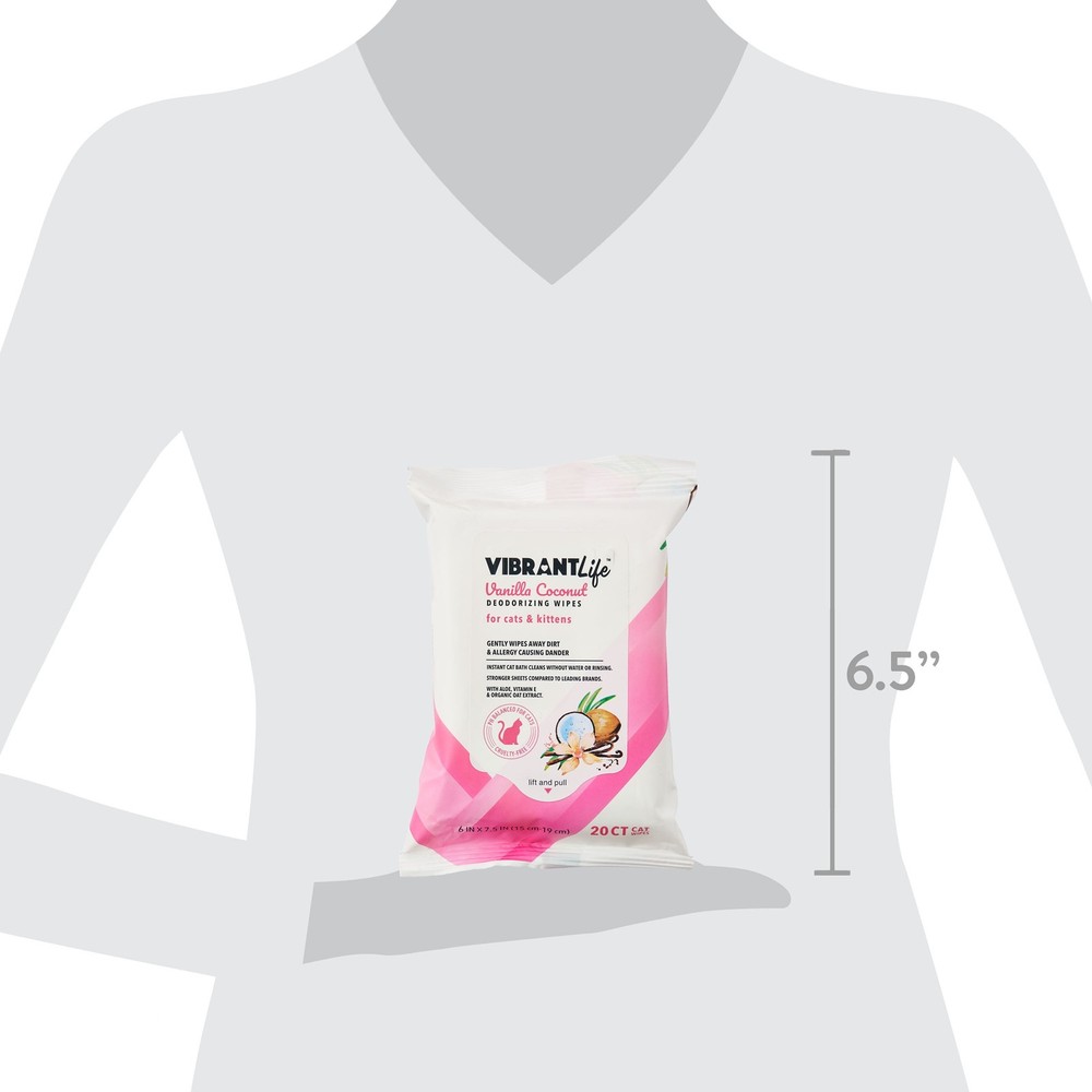 (3 pack) Vanilla Coconut Deodorizing Wipes for Cats & Kittens, 20 Count