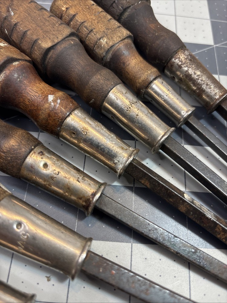 Vintage MAC Wood Handle Slotted Screwdrivers x8