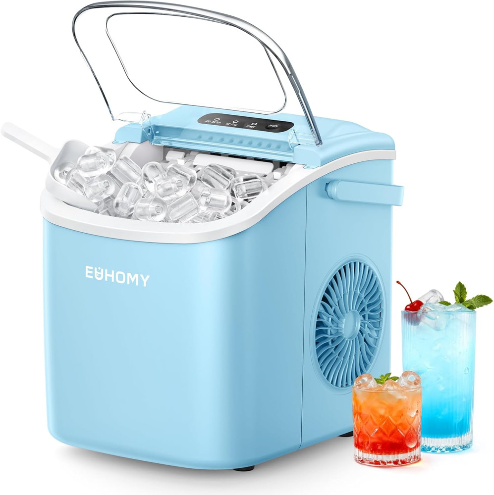 Countertop Ice Maker Machine with Handle, 26Lbs per Day, 9 Ice Cubes Ready in 6