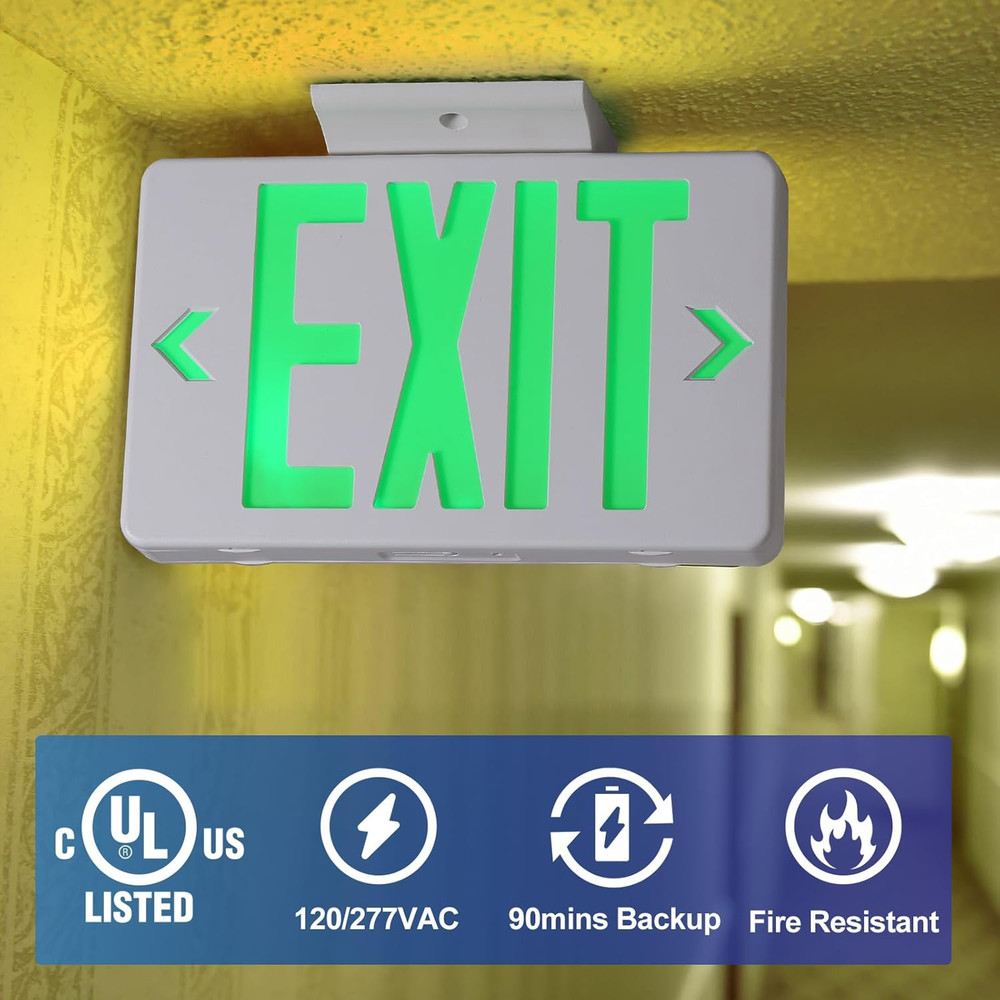 Green Exit Sign with 1.0 Meter Plug in Cord, Plug in Exit Sign with Battery Back
