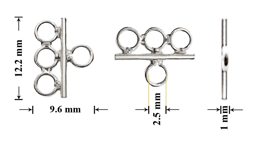 Sterling Silver Connector/Clasp 12.2x9.6mm with 4 Loops