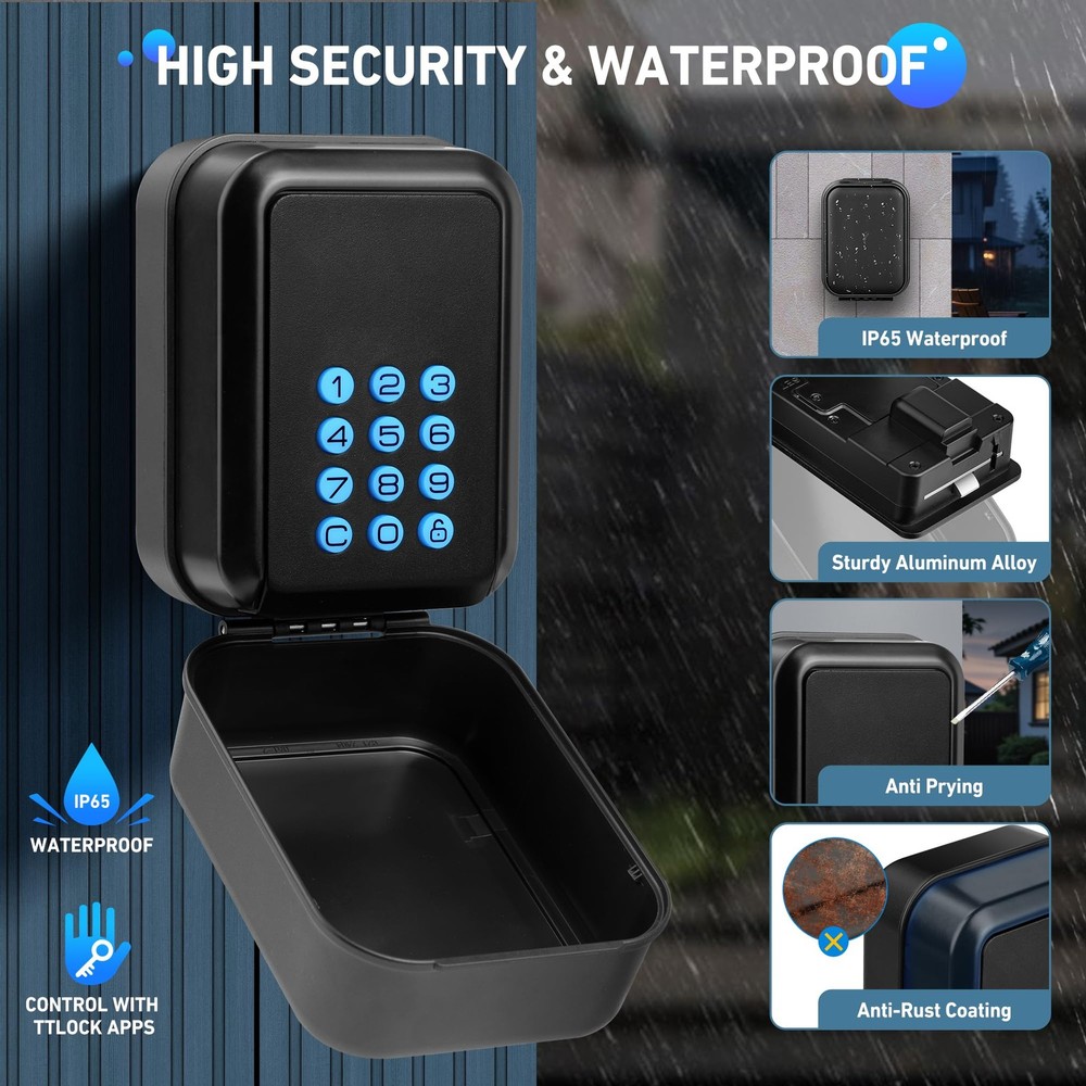 Smart Key Lock Box Bluetooth Electronic Lock Box for Keys, Wall Mount Digita...