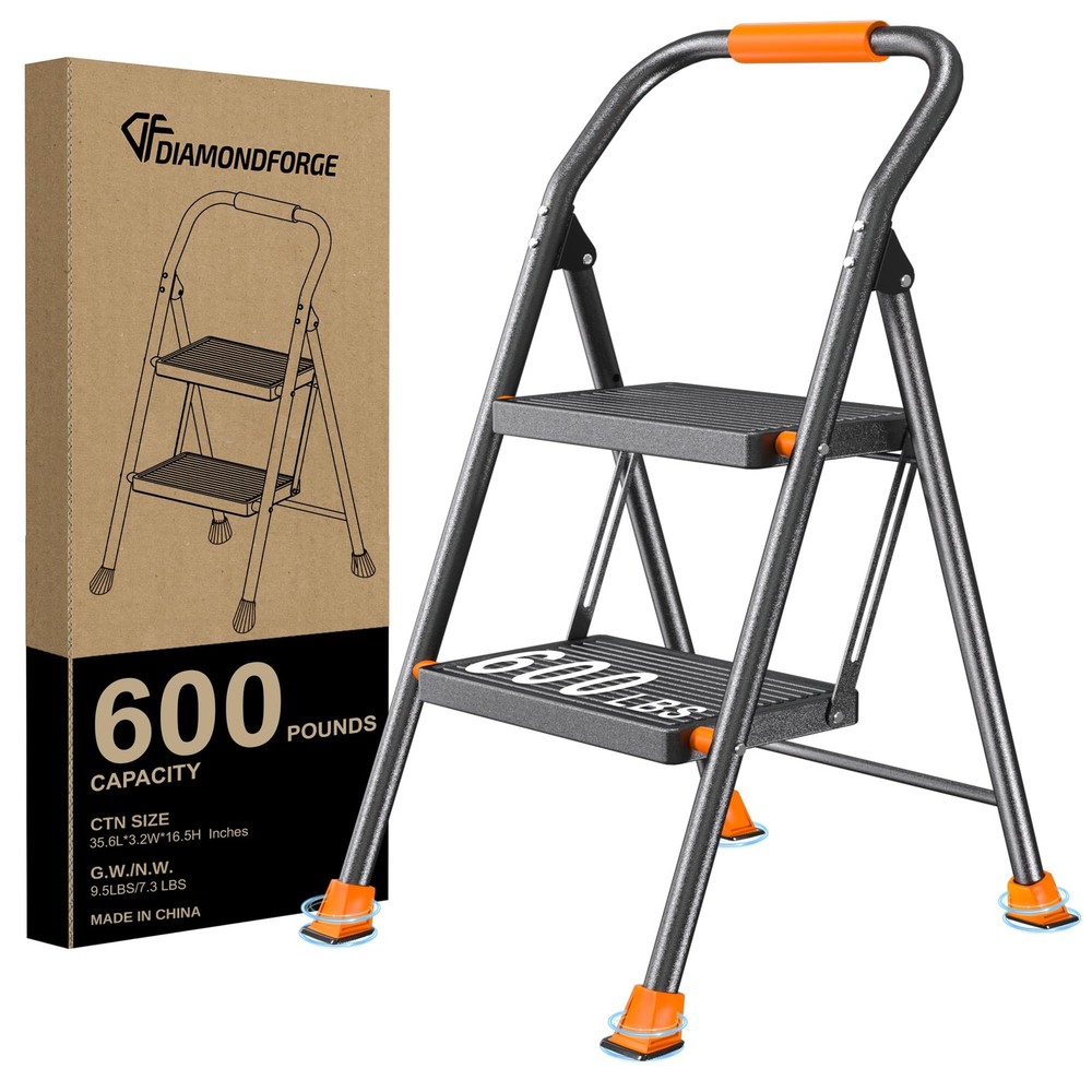 Step Ladder Foldable Folding Stool - for Home Adults Kitchen 2 Stepping Exten...