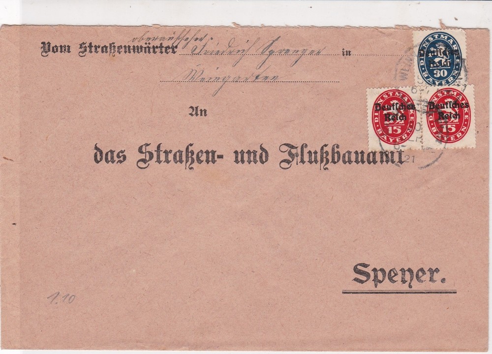 Germany 1921  Official Stamps Cover ref 22958