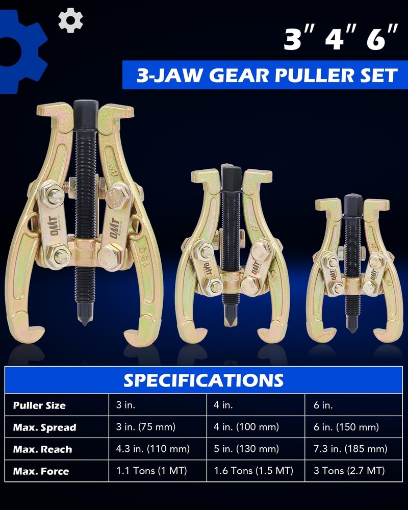 Orion Motor Tech Gear Puller Set 3" 4" 6" 3 Jaw Puller Kit for Pulley Gear
