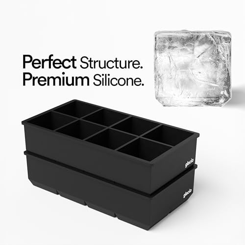 Ice Cube Molds – 2-Pack Silicone Trays for 8 Large Square Cubes – Slow Black