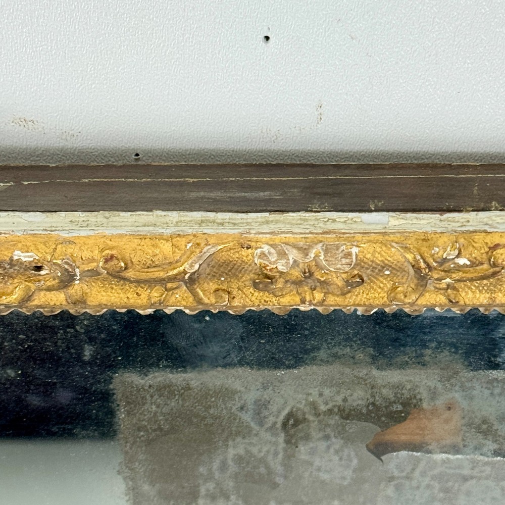 Antique Horizontal Long & Narrow Distressed Gilded Mirror