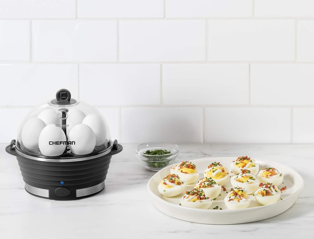 Chefman Egg-Maker Rapid Poacher Steamer Makes 6 Eggs Hard Medium Soft Black