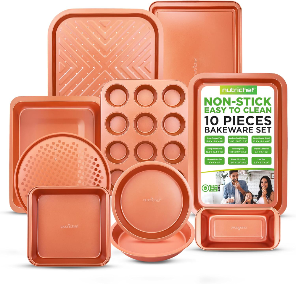 Nonstick Baking Pan Set 10-Piece Carbon Steel Bakeware Copper Cookware