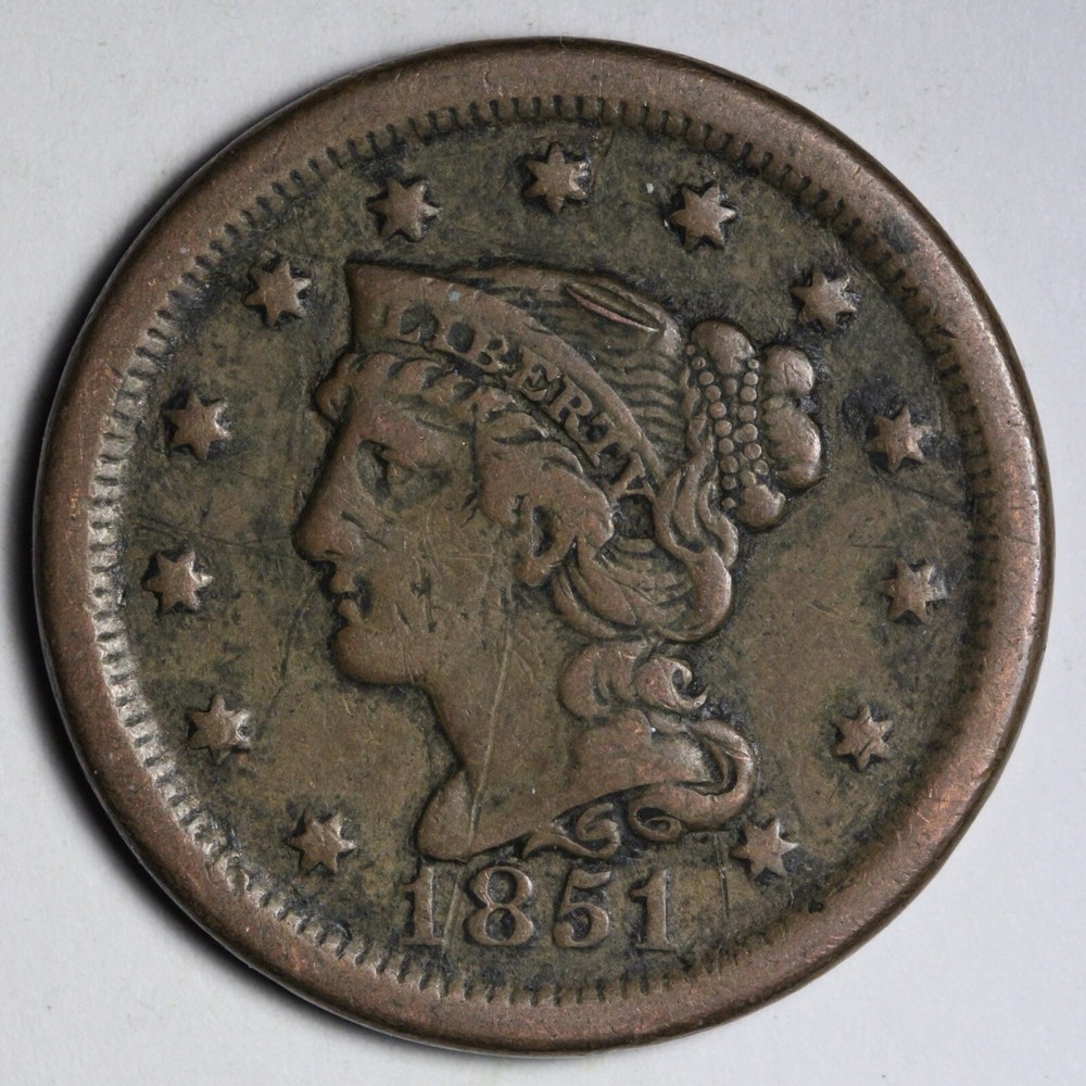 1851 Braided Hair Large Cent FINE E151 XCM