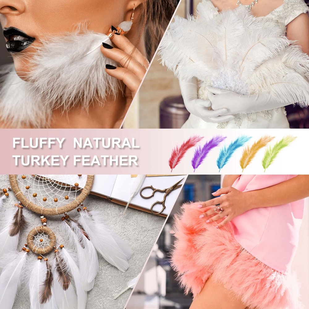 300 Pack Fluffy Turkey Marabou Feather,Blue Natural Turkey Feather