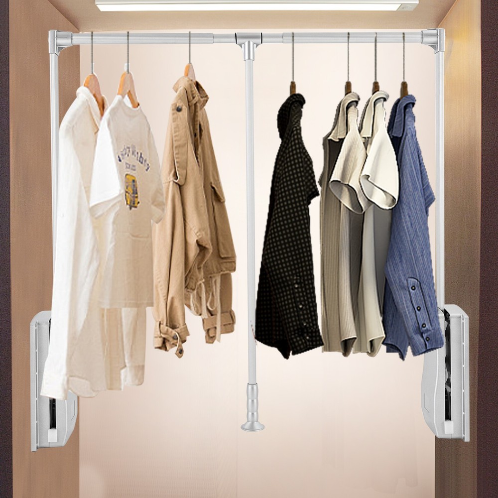 35-47 Inch Adjustable Closet Rod Closet-Mounted Pull Down Clothes Hanger Holder