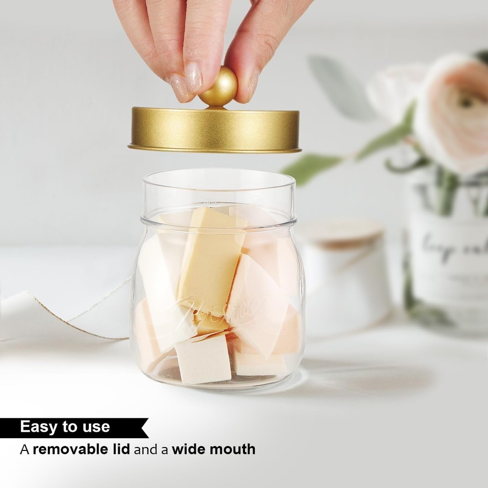 6 Pack Qtip Holder Bathroom Set, SheeChung Plastic Mason Jar 6 Pack, Gold