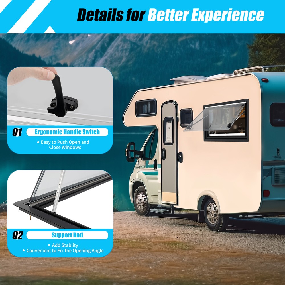 RV Caravan Extrapolated Ventilation Hinged Push Out Window Double Glazed Hatch