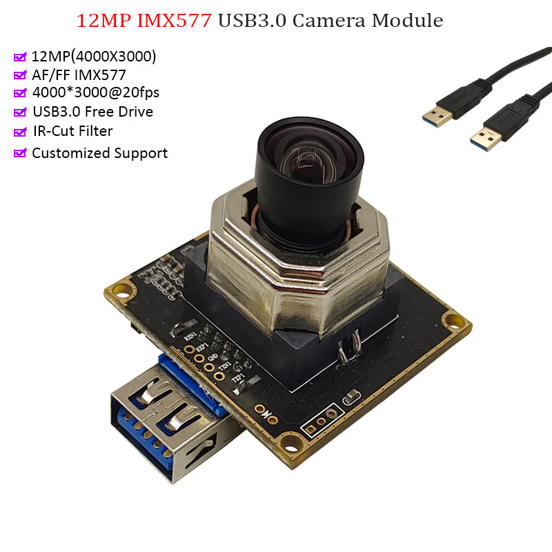 12MP IMX577 USB3.0 Camera Module 4K 100Degree AF/FF Autofocus Low Illumination