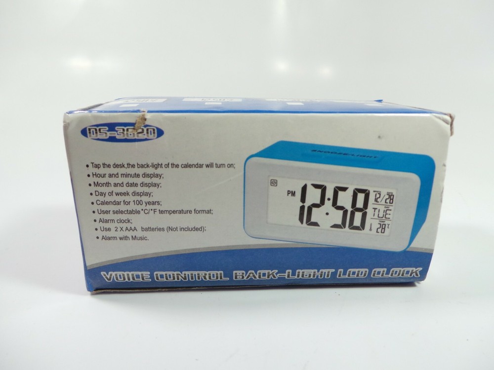 Clock Voice Control Back-Light LCD Alarm Clock New Blue