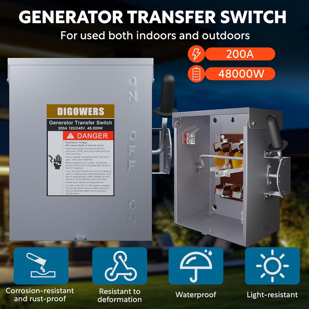 Upgraded 200 Amp Generator Transfer Switch, Manual Transfer Switch 2 Pole 4 Wire