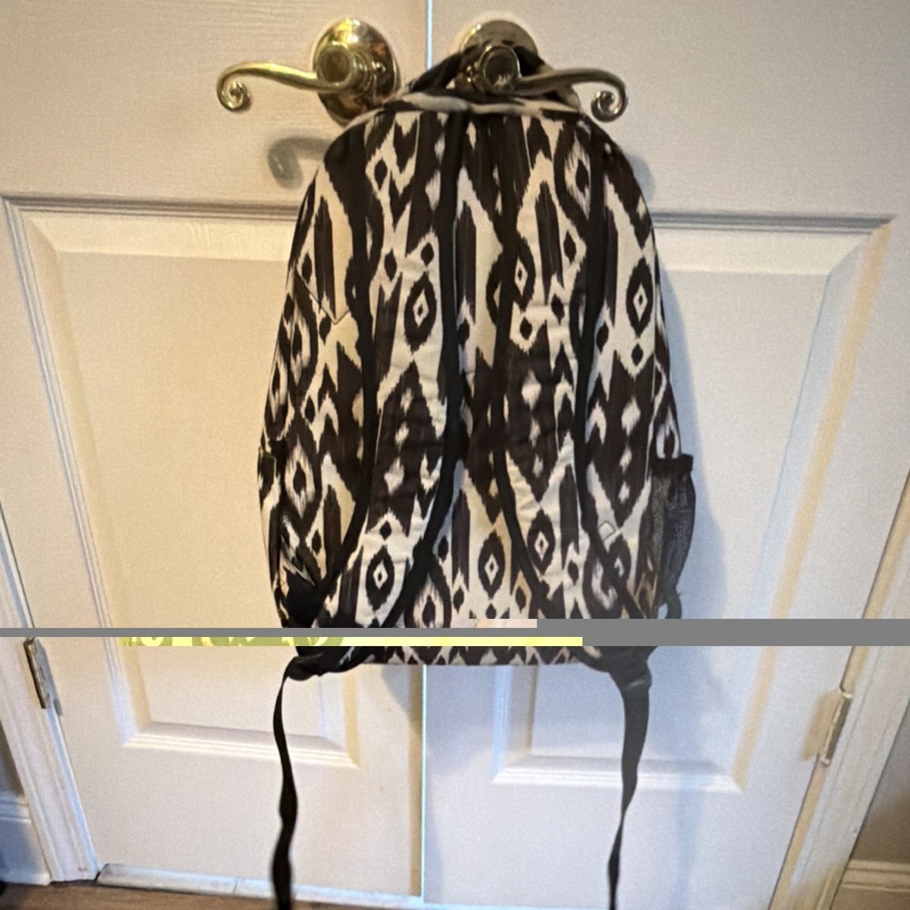 KAVU Black White lkat pattern Backpack Adjustable Straps