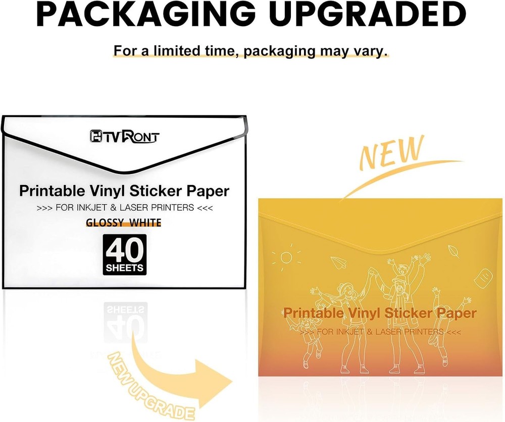 HTVRONT Printable Vinyl for Inkjet Printer & Laser Printer Glossy White 8.5"x11"