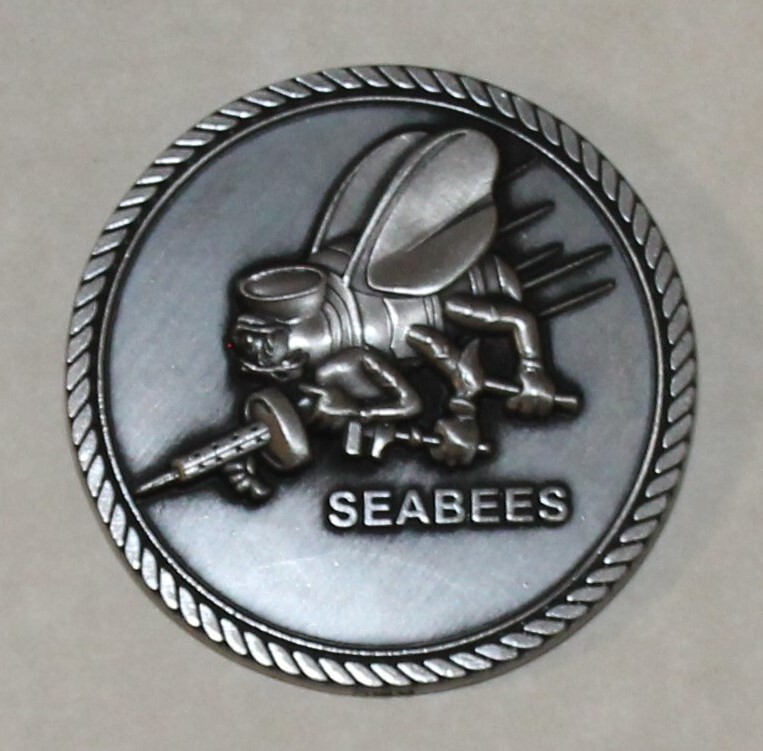 US Navy Seabee CB Equipment Operator EO Antique Silver Tone Navy Challenge Coin
