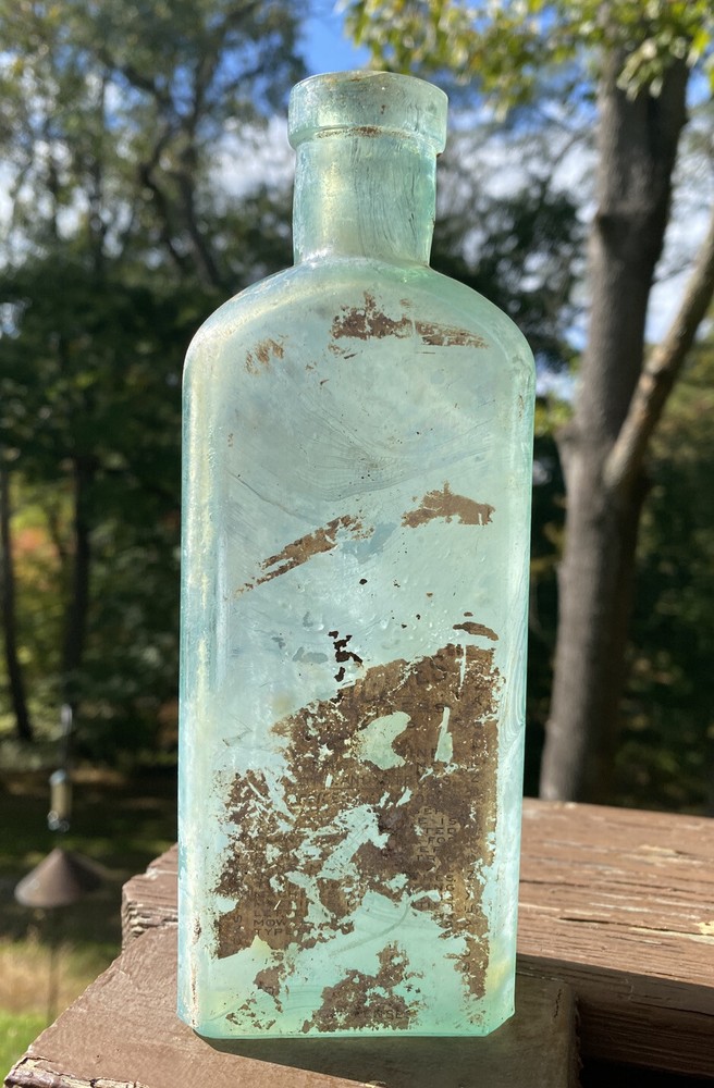 Three In One Oil Co, Blown Aqua Bottle