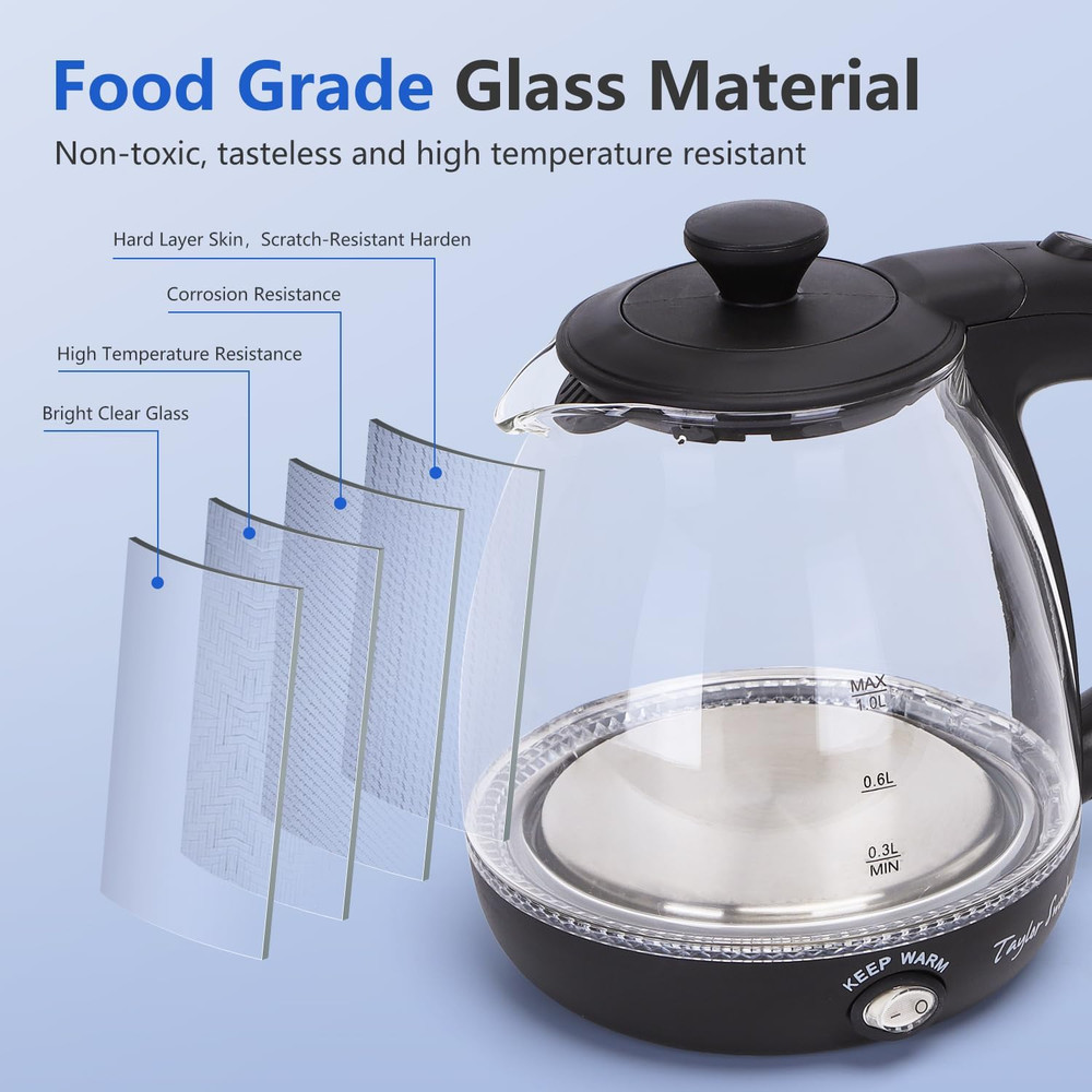 Electric Kettle with Tea Infuser, 1L Small Electric Tea Kettle with Keep Warm...