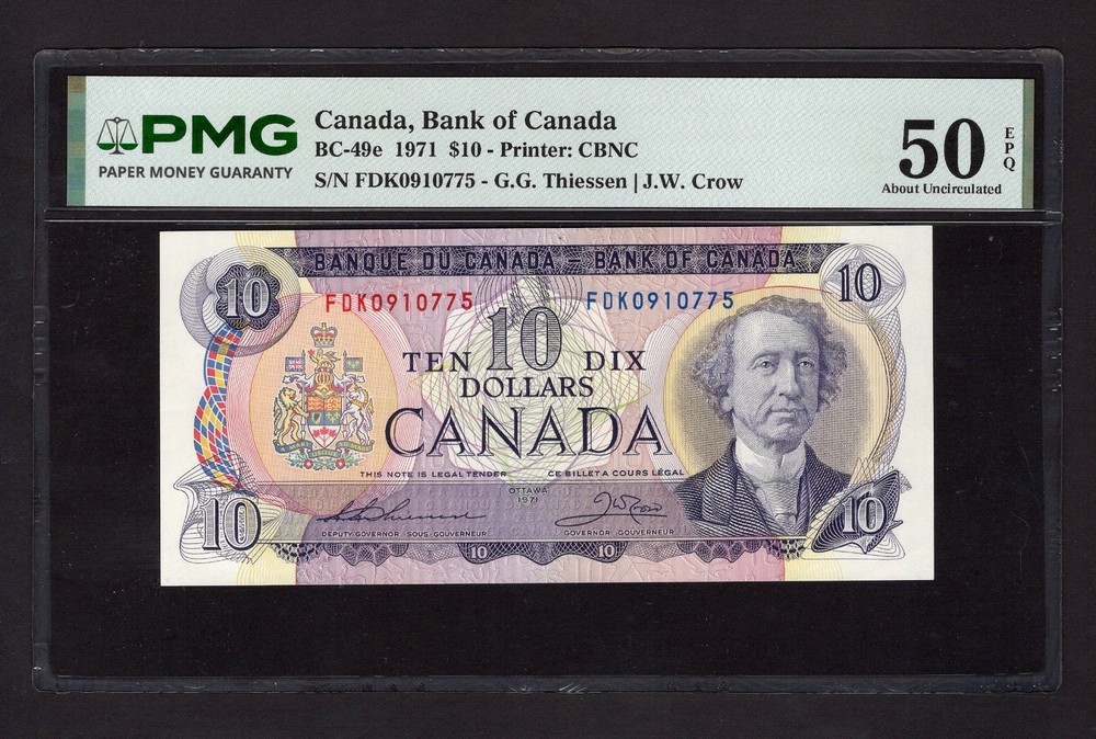 Canada 10 Dollars 1971 BC-49e About Uncirculated