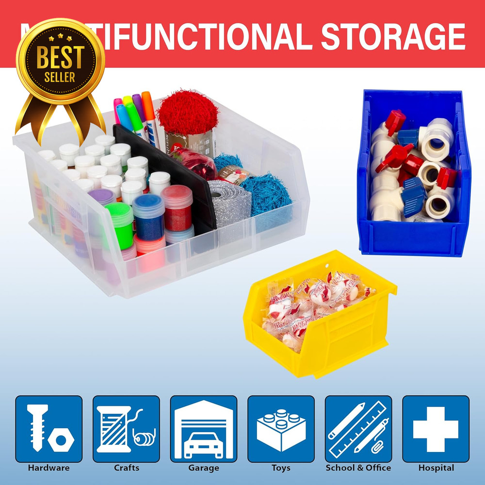 Stackable Plastic Storage Bins 6 Pack 11x11x5 Garage Pantry Organization Red