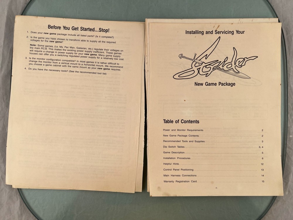 Strider Arcade Kit Instruction Manual New Game Package