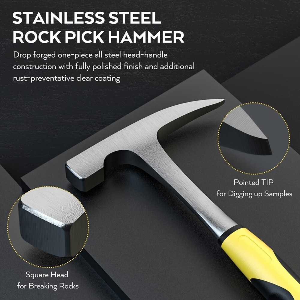 Ergonomic Rock Hammer & Chisel Kit for Gem Collectors - 5 Essential Tools