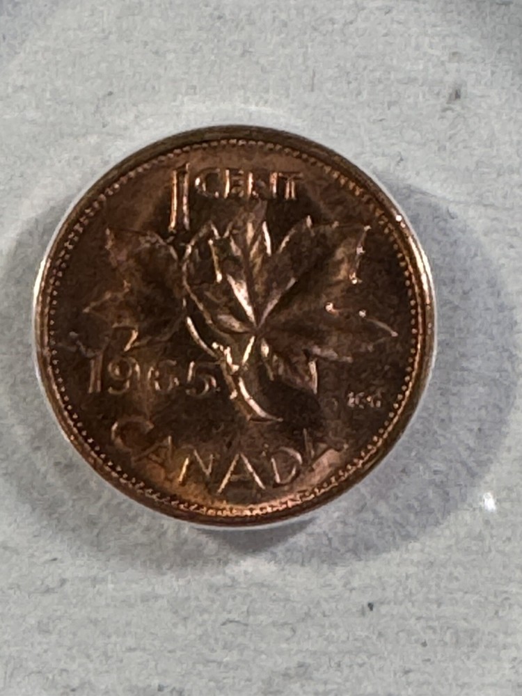 1965 Canada 1 Cent Type 4 Large Beads Pointed 5 Graded MS 64 RD by ANACS